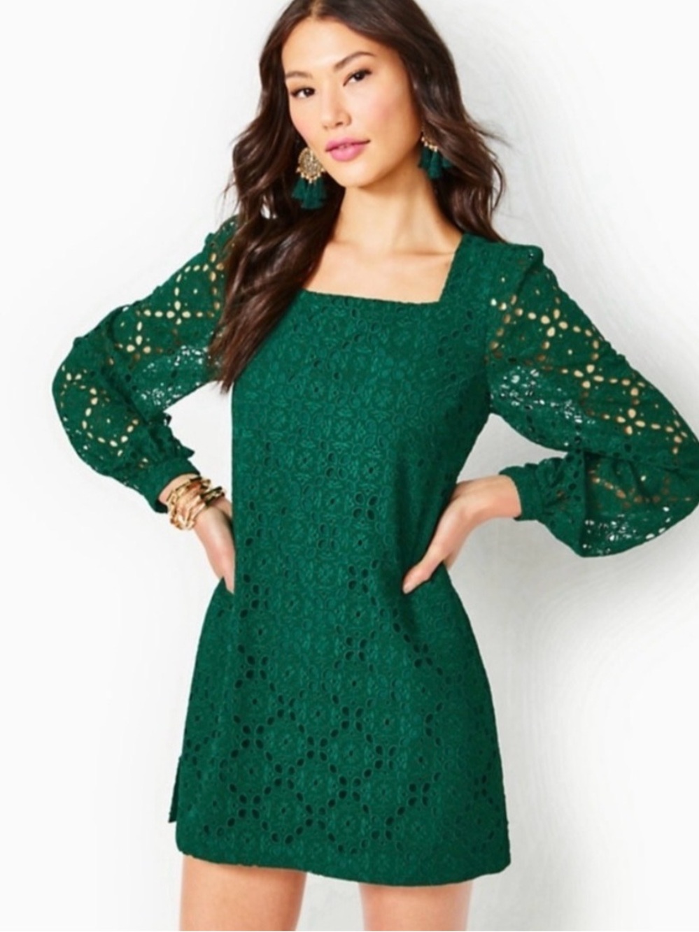 Lilly Pulitzer Size 12 Women’s Sarina Lace Shift Romper Dress in Emerald Green